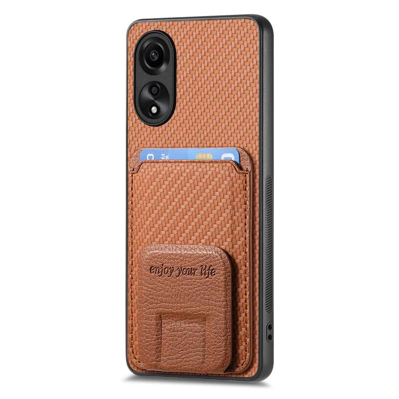 For OPPO Reno10 Pro+ Carbon Fiber Card Bag Fold Stand Phone Case(Khaki)