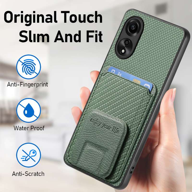For OPPO A79 5G Carbon Fiber Card Bag Fold Stand Phone Case(Black)