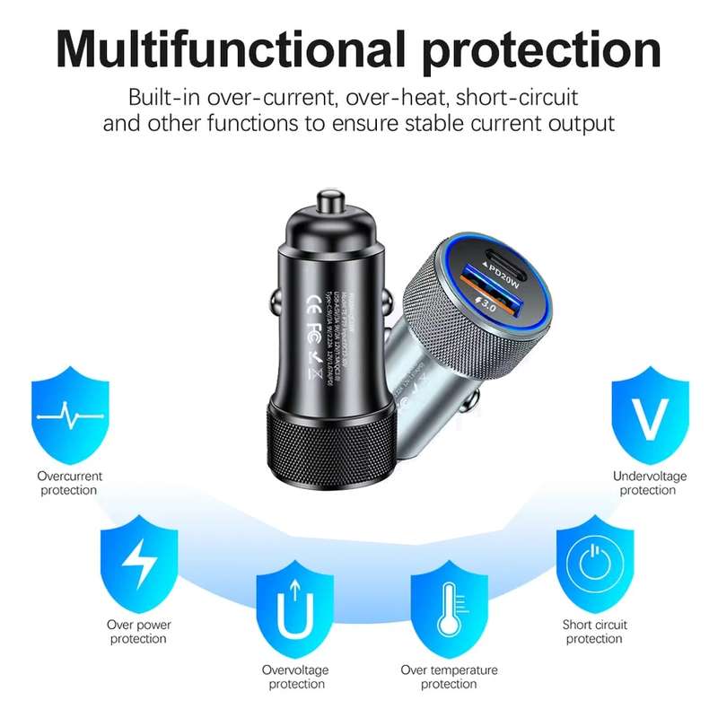P19 Metal PD20W USB-C + QC18W USB Dual Port Car Charger(Silver Gray)