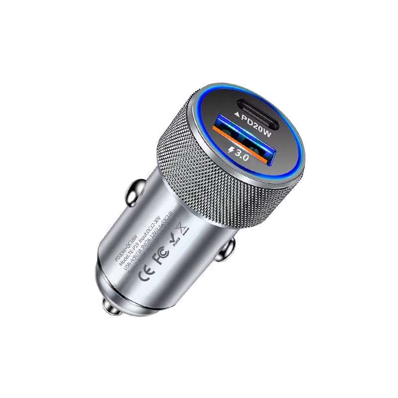 P19 Metal PD20W USB-C + QC18W USB Car Charger with USB-C to USB-C Date Cable for iPhone 15 series(Si