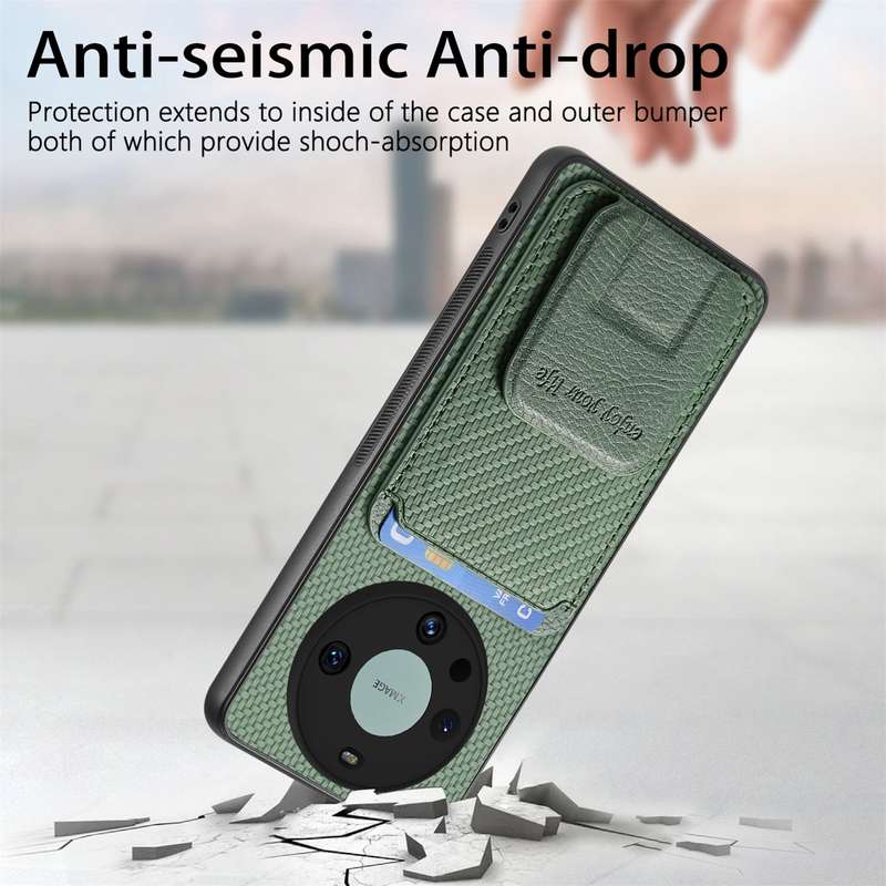 For Honor X9A Carbon Fiber Card Bag Fold Stand Phone Case(Green)