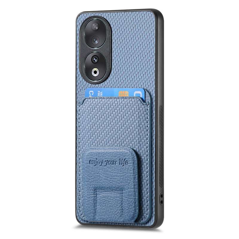 For Honor 90 Carbon Fiber Card Bag Fold Stand Phone Case(Khaki)
