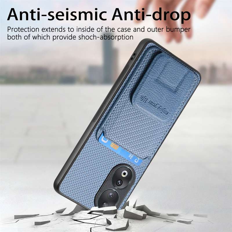 For Honor 90 Carbon Fiber Card Bag Fold Stand Phone Case(Khaki)