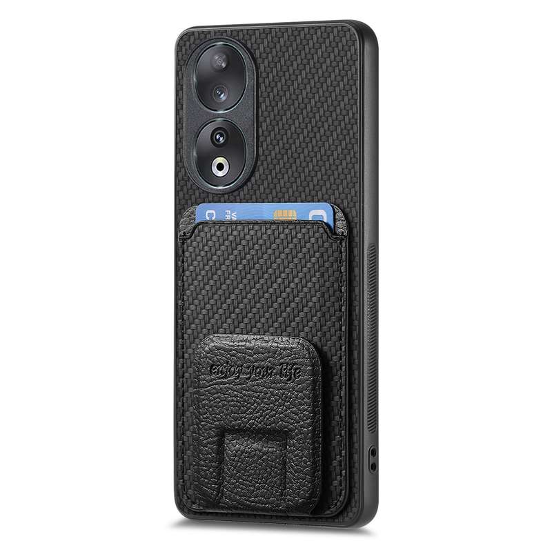For Honor 90 Carbon Fiber Card Bag Fold Stand Phone Case(Khaki)