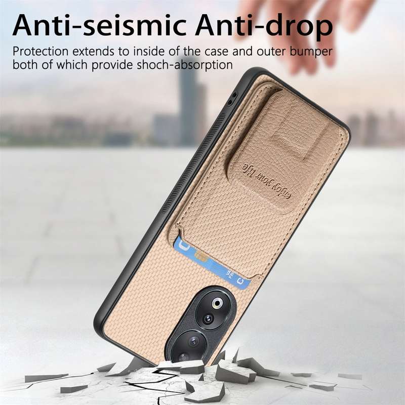 For Honor 90 Carbon Fiber Card Bag Fold Stand Phone Case(Khaki)