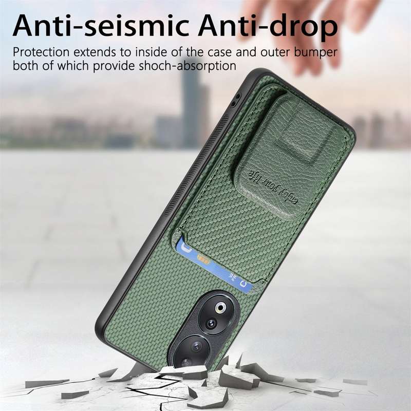 For Honor 90 Carbon Fiber Card Bag Fold Stand Phone Case(Khaki)