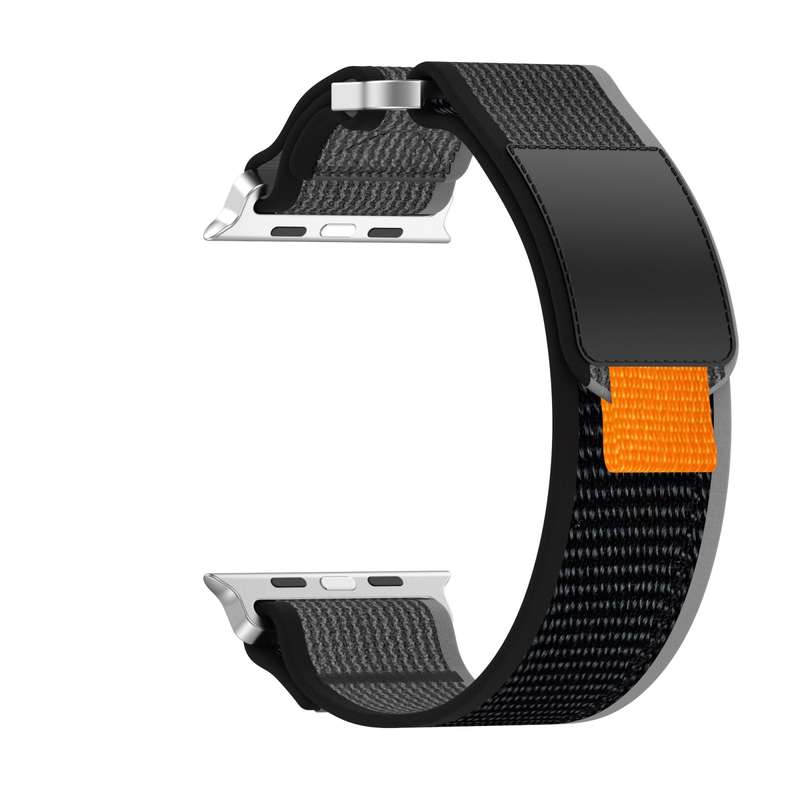 For Apple Watch Series 8 41mm Double Hook and Loop Faster Nylon Watch Band(Black+Grey)