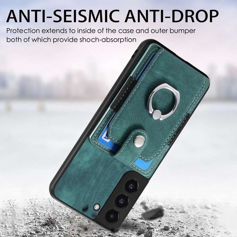 For Samsung Galaxy S22 5G Retro Skin-feel Ring Card Wallet Phone Case(Blue)