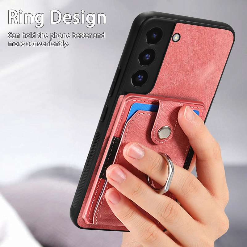 For Samsung Galaxy S22 5G Retro Skin-feel Ring Card Wallet Phone Case(Blue)