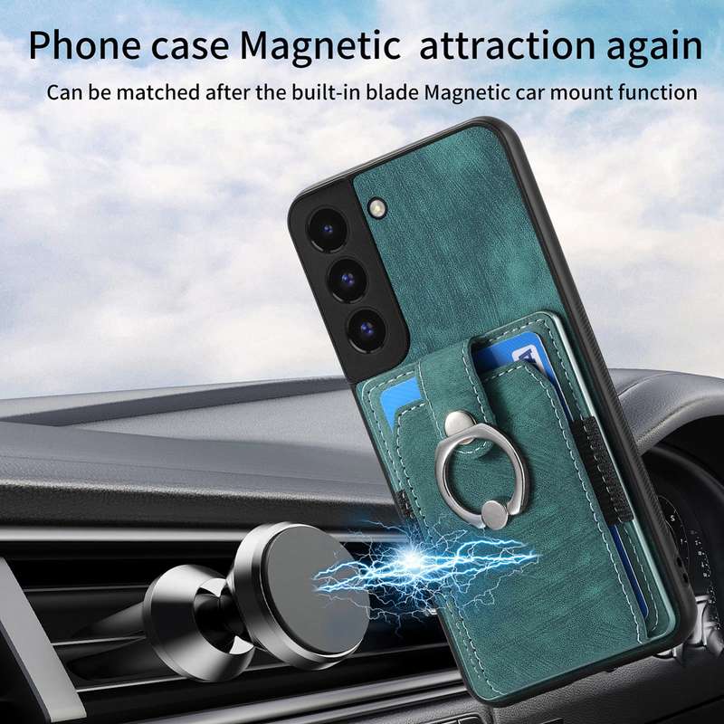For Samsung Galaxy S22 5G Retro Skin-feel Ring Card Wallet Phone Case(Blue)
