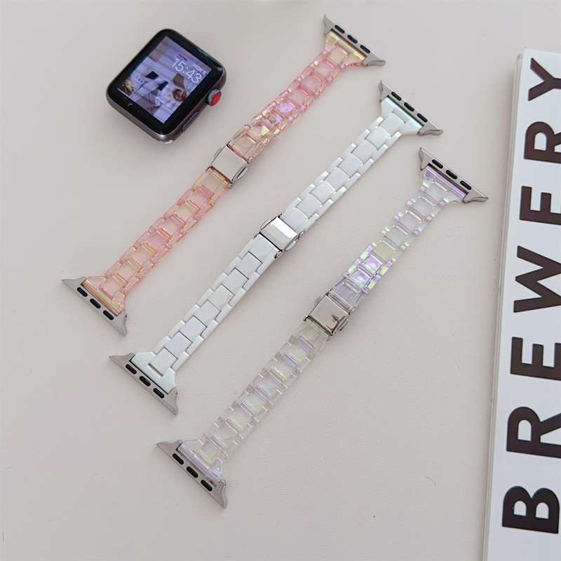 For Apple Watch SE 2023 44mm Laser PC Colorful 20mm Slim Watch Band(White)