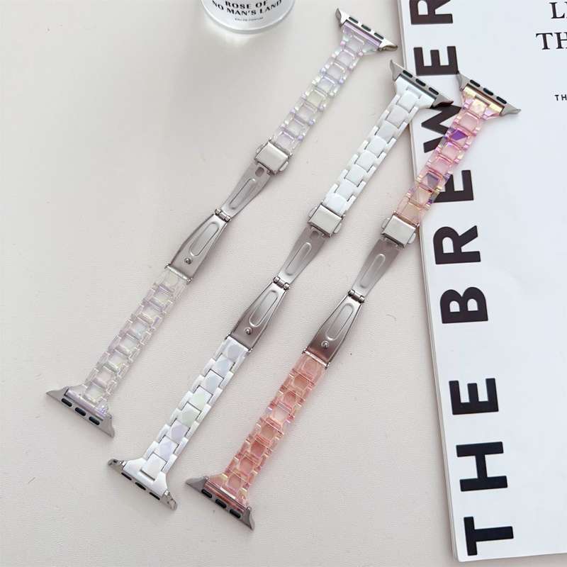 For Apple Watch SE 2023 44mm Laser PC Colorful 20mm Slim Watch Band(White)