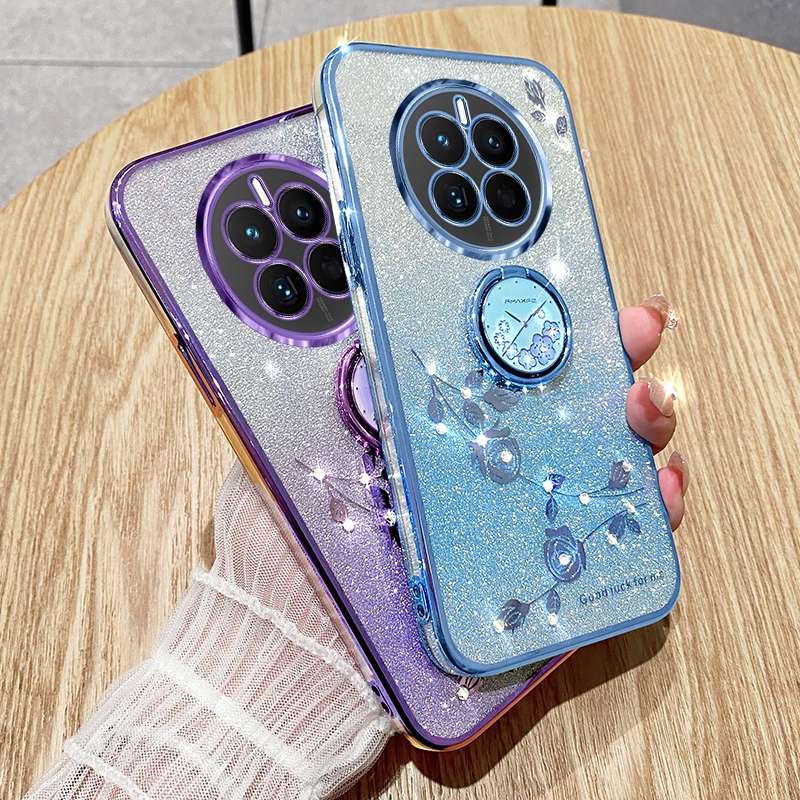 For Realme 12 Gradient Glitter Immortal Flower Ring All-inclusive Phone Case(Bule)