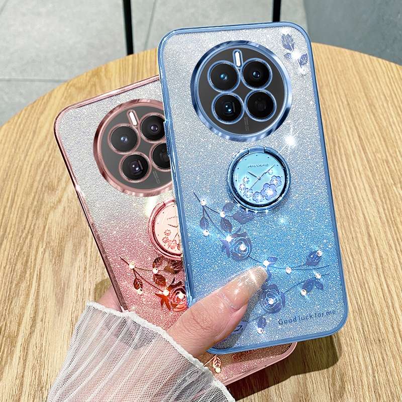 For Realme 12 Gradient Glitter Immortal Flower Ring All-inclusive Phone Case(Bule)