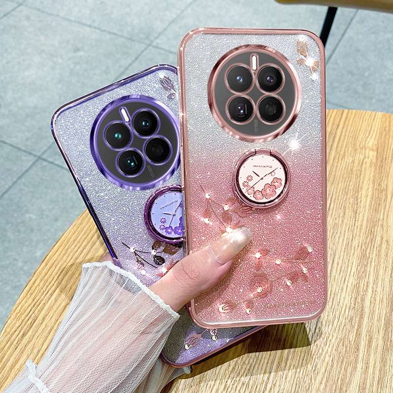 For Realme 12 Gradient Glitter Immortal Flower Ring All-inclusive Phone Case(Bule)