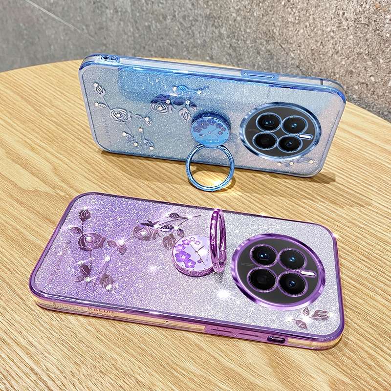 For Realme 12 Gradient Glitter Immortal Flower Ring All-inclusive Phone Case(Bule)
