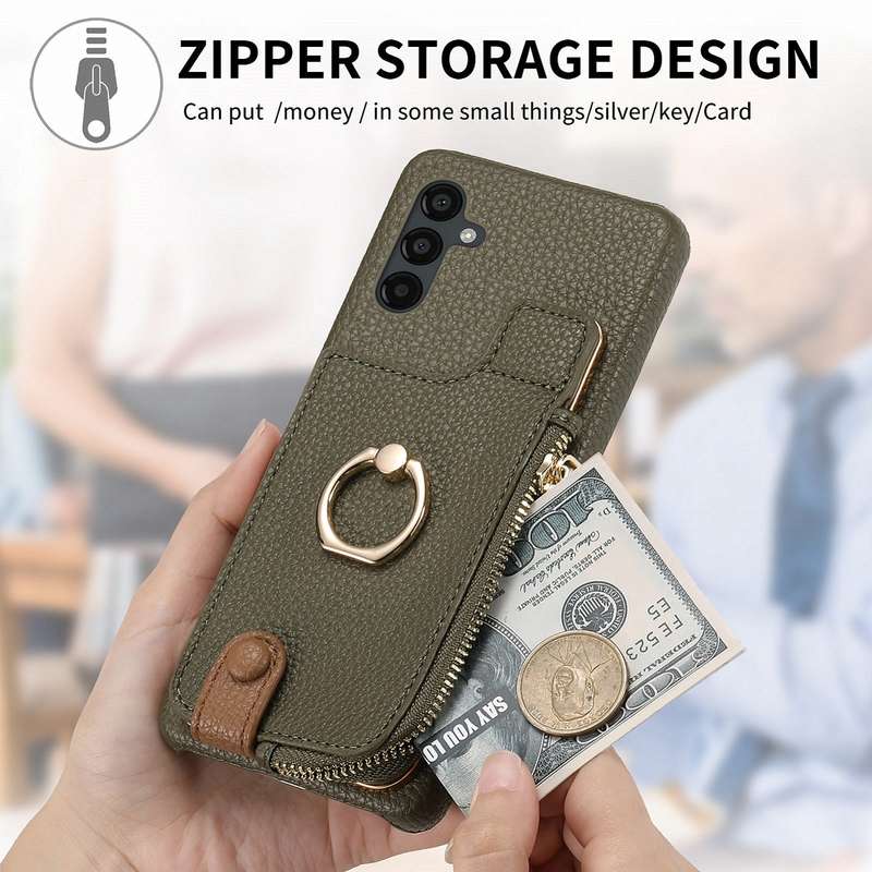 For Samsung Galaxy A24 Litchi Leather Oil Edge Ring Zipper Wallet Back Phone Case(Green)