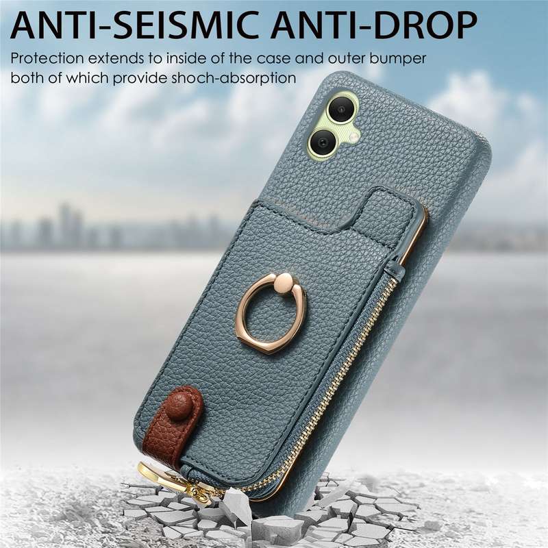 For Samsung Galaxy A05 Litchi Leather Oil Edge Ring Zipper Wallet Back Phone Case(Blue)