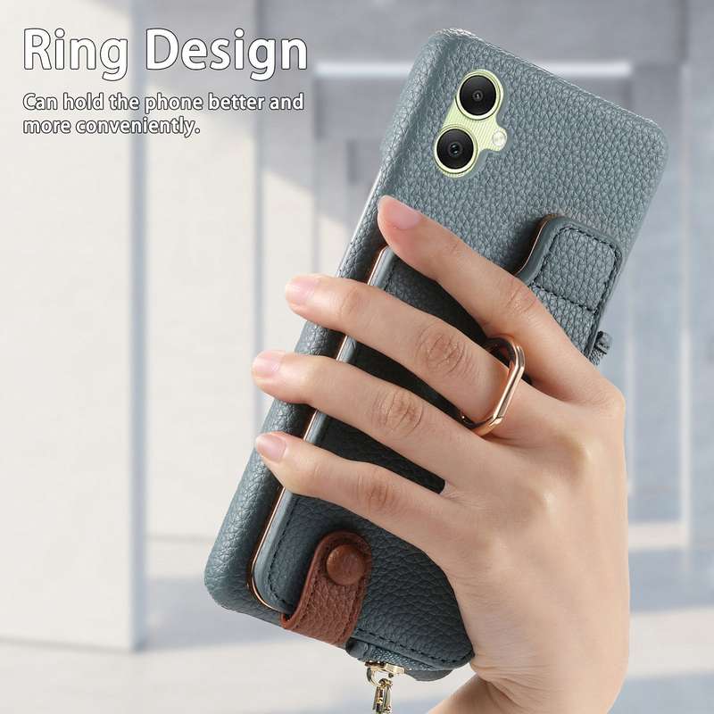 For Samsung Galaxy A05 Litchi Leather Oil Edge Ring Zipper Wallet Back Phone Case(Blue)
