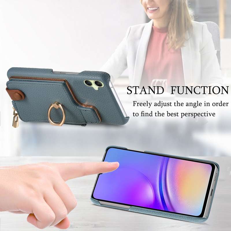 For Samsung Galaxy A05 Litchi Leather Oil Edge Ring Zipper Wallet Back Phone Case(Blue)