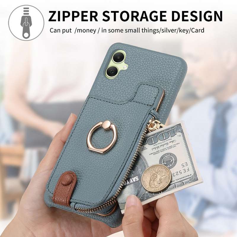 For Samsung Galaxy A05 Litchi Leather Oil Edge Ring Zipper Wallet Back Phone Case(Blue)