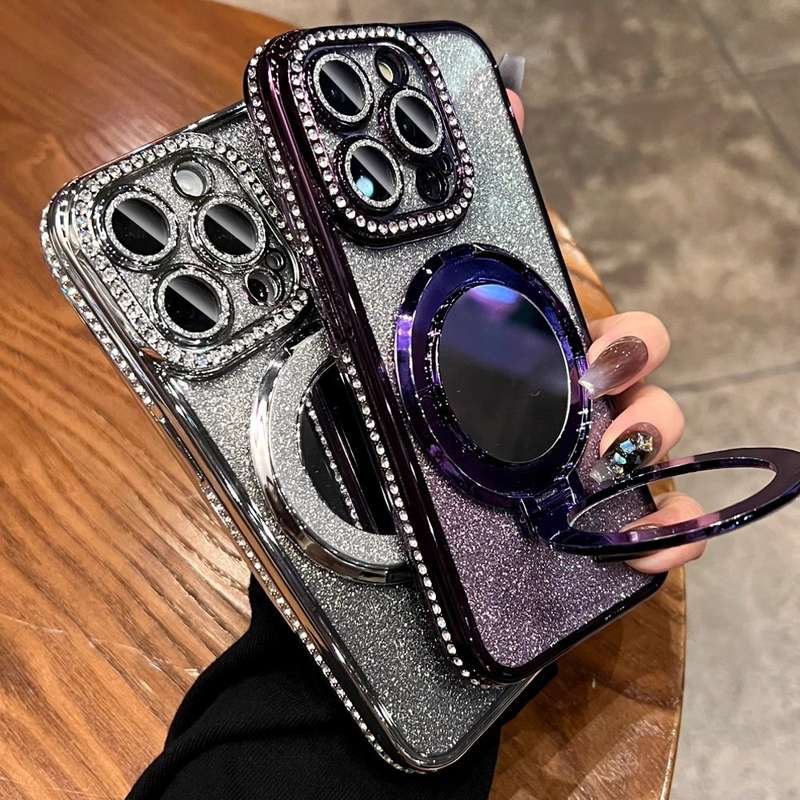 For iPhone 15 Pro Max MagSafe Rhinestone Mirror Glitter TPU Phone Case(Night Purple)