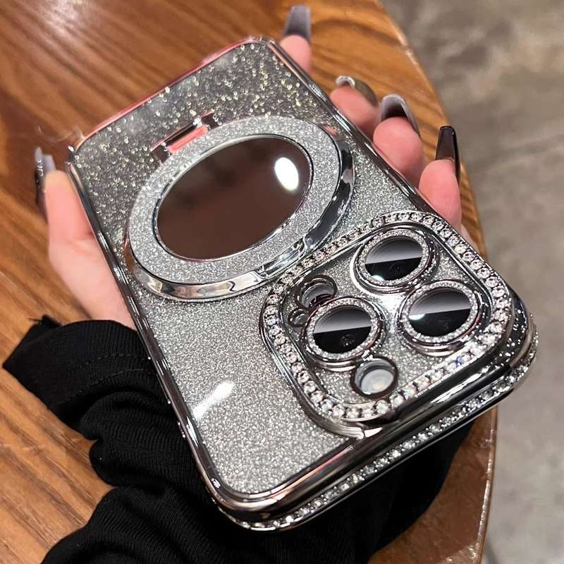 For iPhone 15 Pro Max MagSafe Rhinestone Mirror Glitter TPU Phone Case(Night Purple)