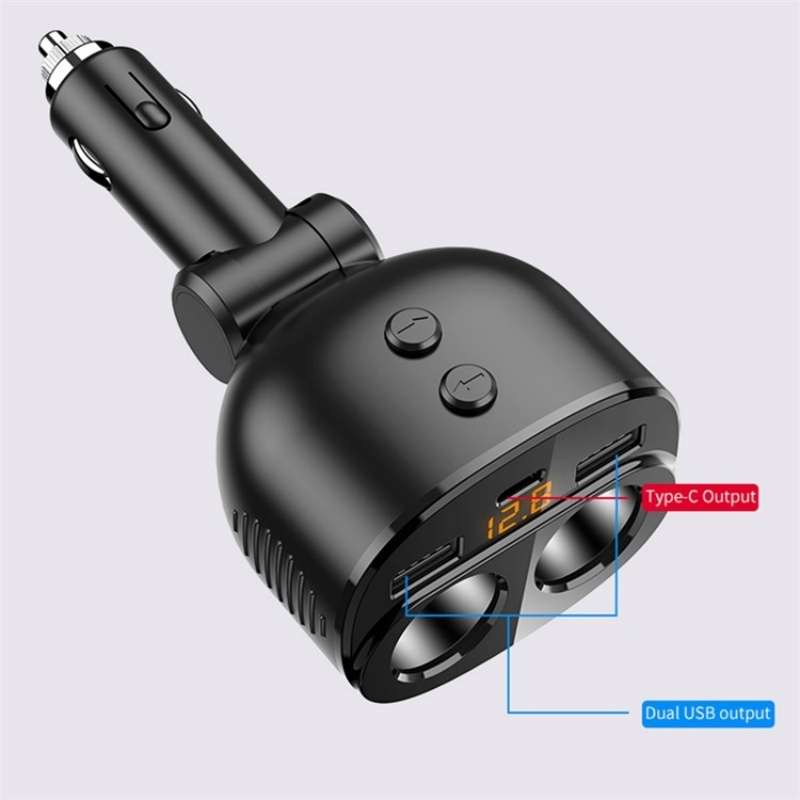 C06Q Dual USB + Type-C Cigarette Lighter PD 18W / QC3.0 Fast Charging Car Charger