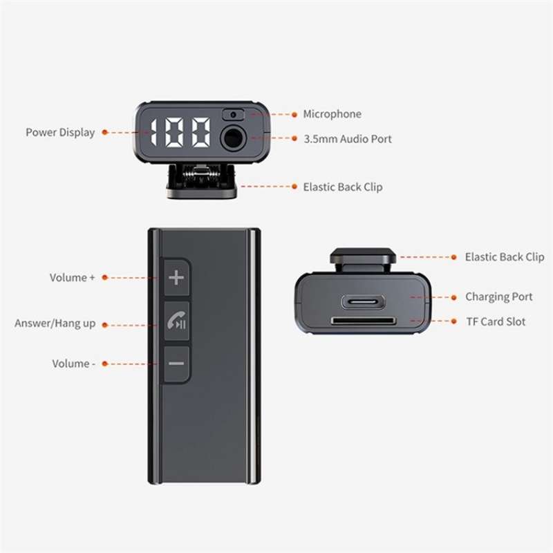 Car Bluetooth Hands-free Call Adapter Power Digital Display Audio Wireless Receiver