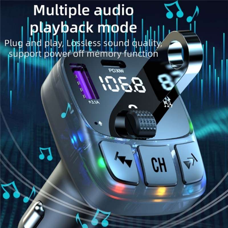 C57 PD Type-C + Dual USB Car Charger Colorful Light Car Bluetooth Adapter FM Transmitter