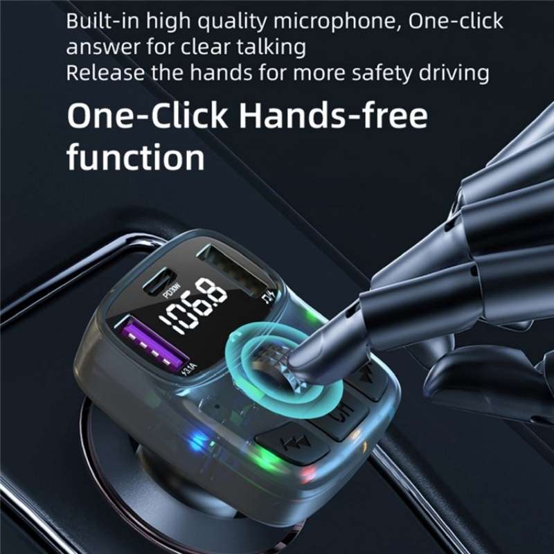 C57 PD Type-C + Dual USB Car Charger Colorful Light Car Bluetooth Adapter FM Transmitter