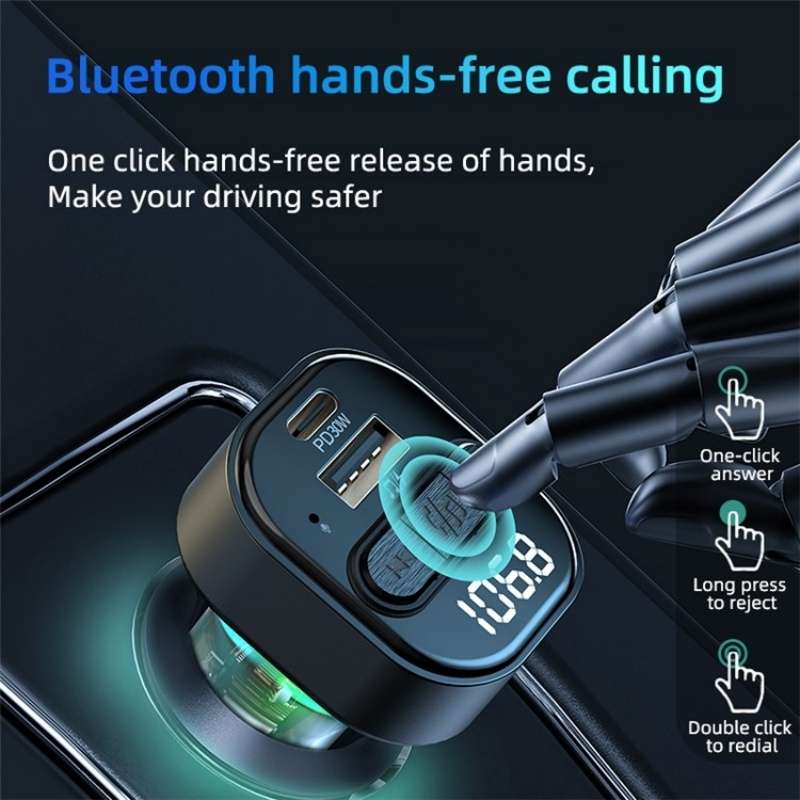 C50 Type-C + USB Car Charger Colorful Light Car Bluetooth Adapter FM Transmitter MP3 Player