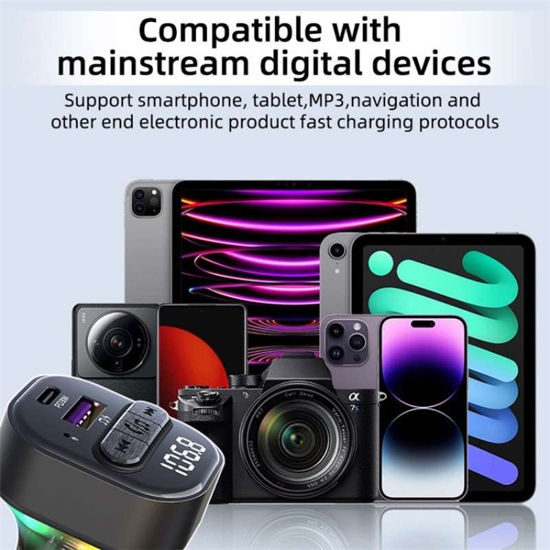 C50 Type-C + USB Car Charger Colorful Light Car Bluetooth Adapter FM Transmitter MP3 Player