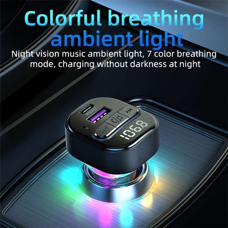 C50 Type-C + USB Car Charger Colorful Light Car Bluetooth Adapter FM Transmitter MP3 Player