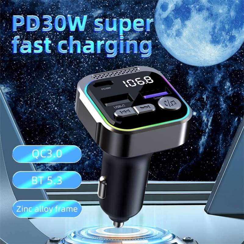 C54 PD 30W Dual USB Car Charger Alloy Car Bluetooth Adapter FM Transmitter MP3 Player