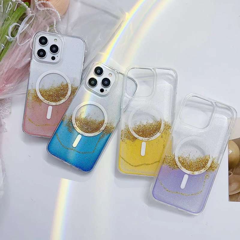 For iPhone 12  Rotation MagSafe Holder Gradient Glitter TPU Phone Case(Gold)
