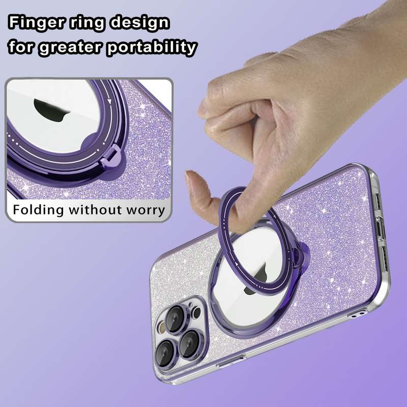 For iPhone 12 Pro Max Rotation MagSafe Holder Gradient Glitter TPU Phone Case(Pink)