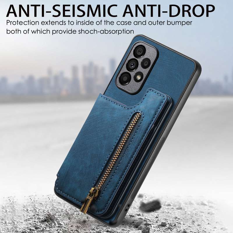For Samsung Galaxy A53 Retro Leather Zipper Wallet Back Phone Case(Blue)