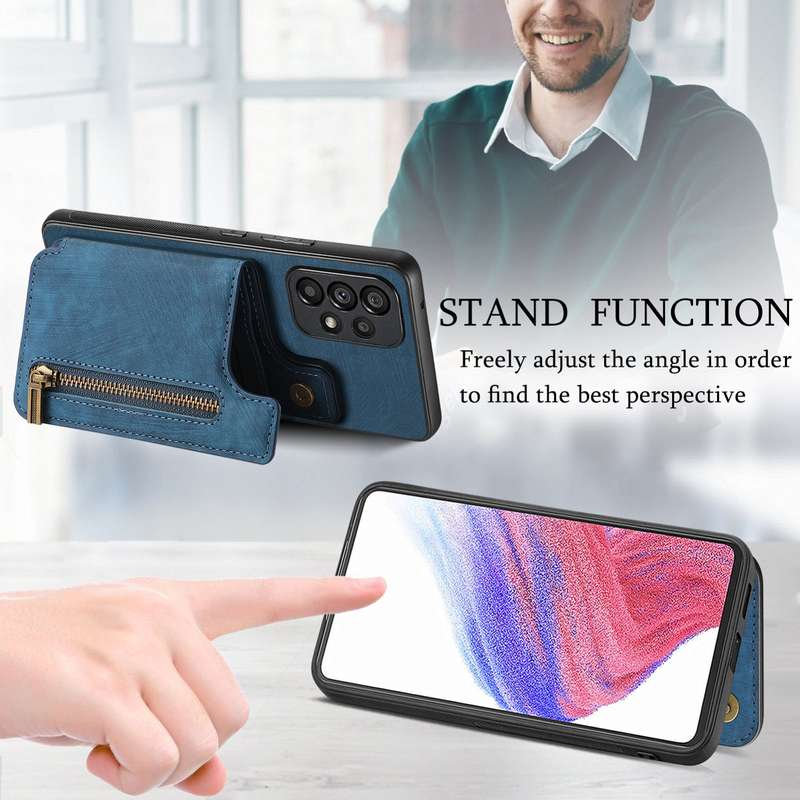 For Samsung Galaxy A53 Retro Leather Zipper Wallet Back Phone Case(Blue)