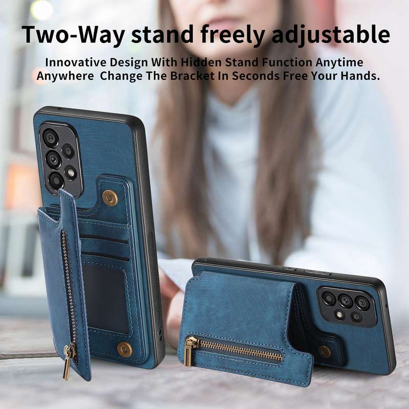 For Samsung Galaxy A53 Retro Leather Zipper Wallet Back Phone Case(Blue)