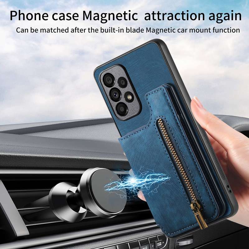 For Samsung Galaxy A53 Retro Leather Zipper Wallet Back Phone Case(Blue)
