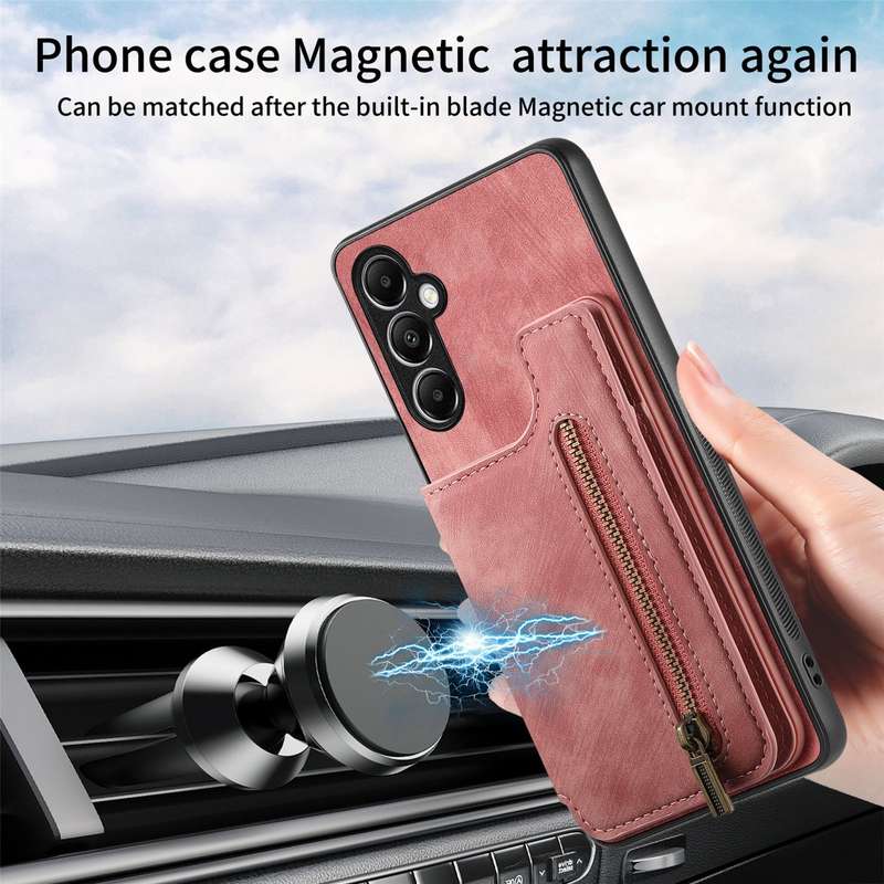 For Samsung Galaxy M14 Retro Leather Zipper Wallet Back Phone Case(Pink)