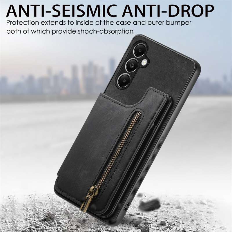 For Samsung Galaxy M14 Retro Leather Zipper Wallet Back Phone Case(Black)