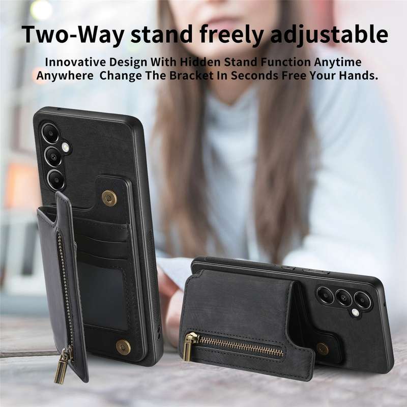 For Samsung Galaxy M14 Retro Leather Zipper Wallet Back Phone Case(Black)