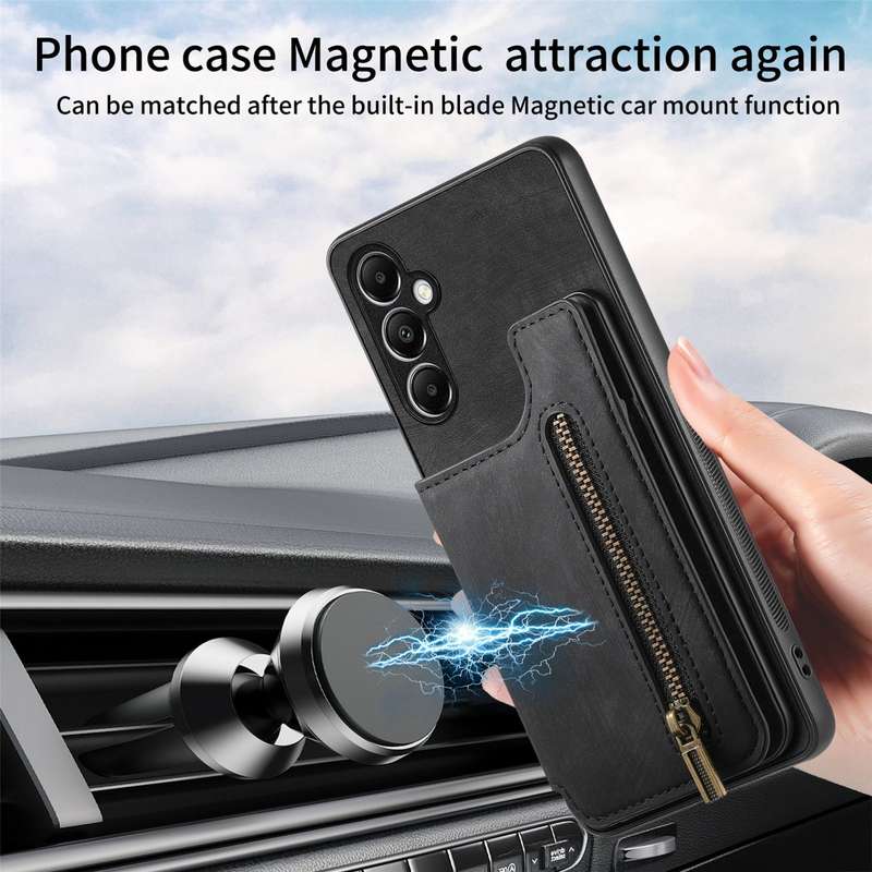 For Samsung Galaxy M14 Retro Leather Zipper Wallet Back Phone Case(Black)