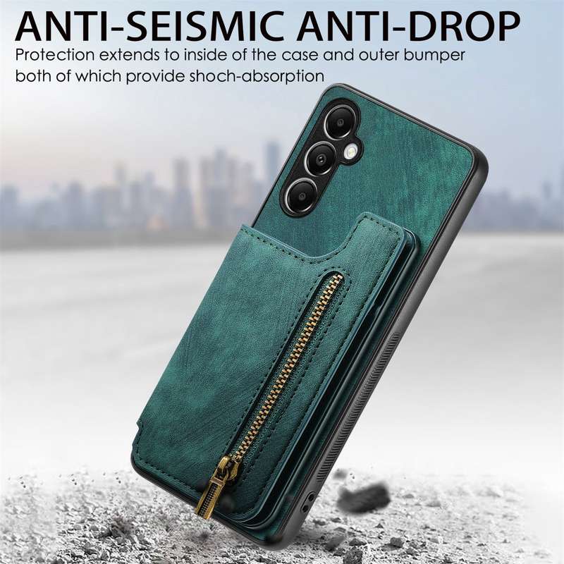 For Samsung Galaxy M14 Retro Leather Zipper Wallet Back Phone Case(Green)
