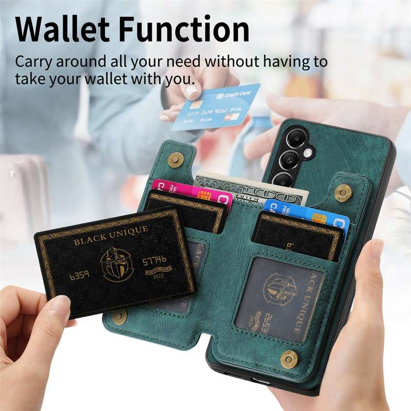 For Samsung Galaxy M14 Retro Leather Zipper Wallet Back Phone Case(Green)