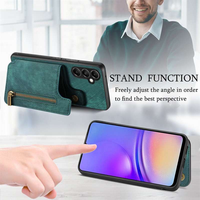 For Samsung Galaxy M14 Retro Leather Zipper Wallet Back Phone Case(Green)