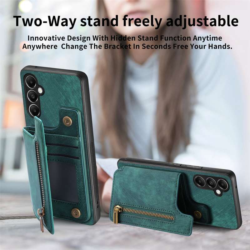 For Samsung Galaxy M14 Retro Leather Zipper Wallet Back Phone Case(Green)