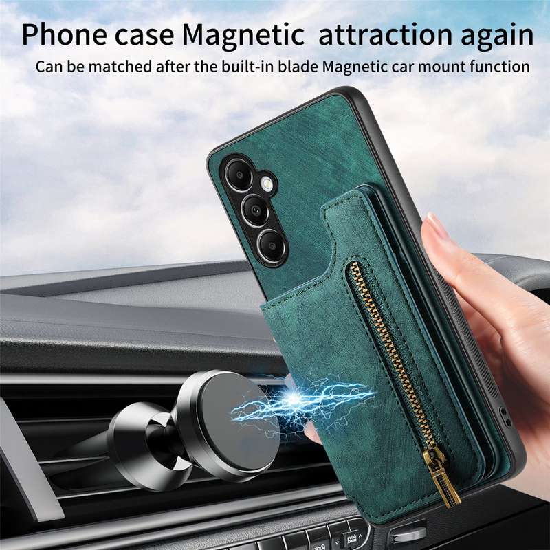 For Samsung Galaxy M14 Retro Leather Zipper Wallet Back Phone Case(Green)